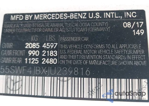 2018 Mercedes-Benz C 300 300 from USA, damaged, VIN 55SWF4JBXJU239816